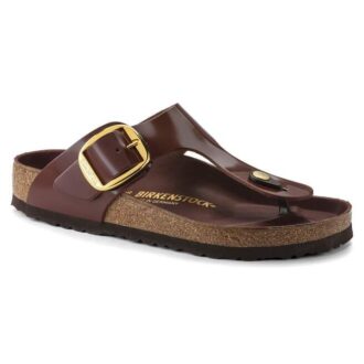 Gizeh Big Buckle in pelle naturale verniciata lucida color cioccolato