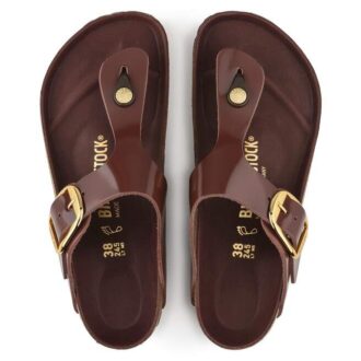 Gizeh Big Buckle in pelle naturale verniciata lucida color cioccolato