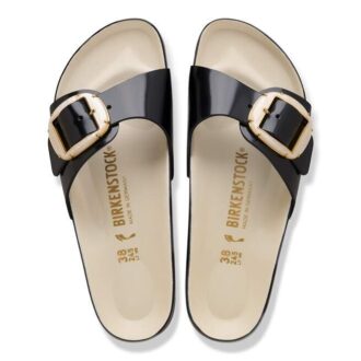 Madrid con Big Buckle in pelle verniciata naturale color perla